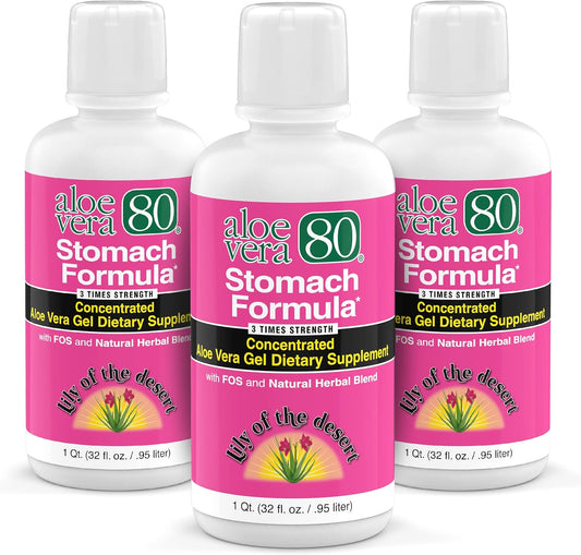 Stomach Formula Aloe Vera Gel Juice with Herbs for Gut Health - Heartburn Relief 32 Oz (Pack of 3)