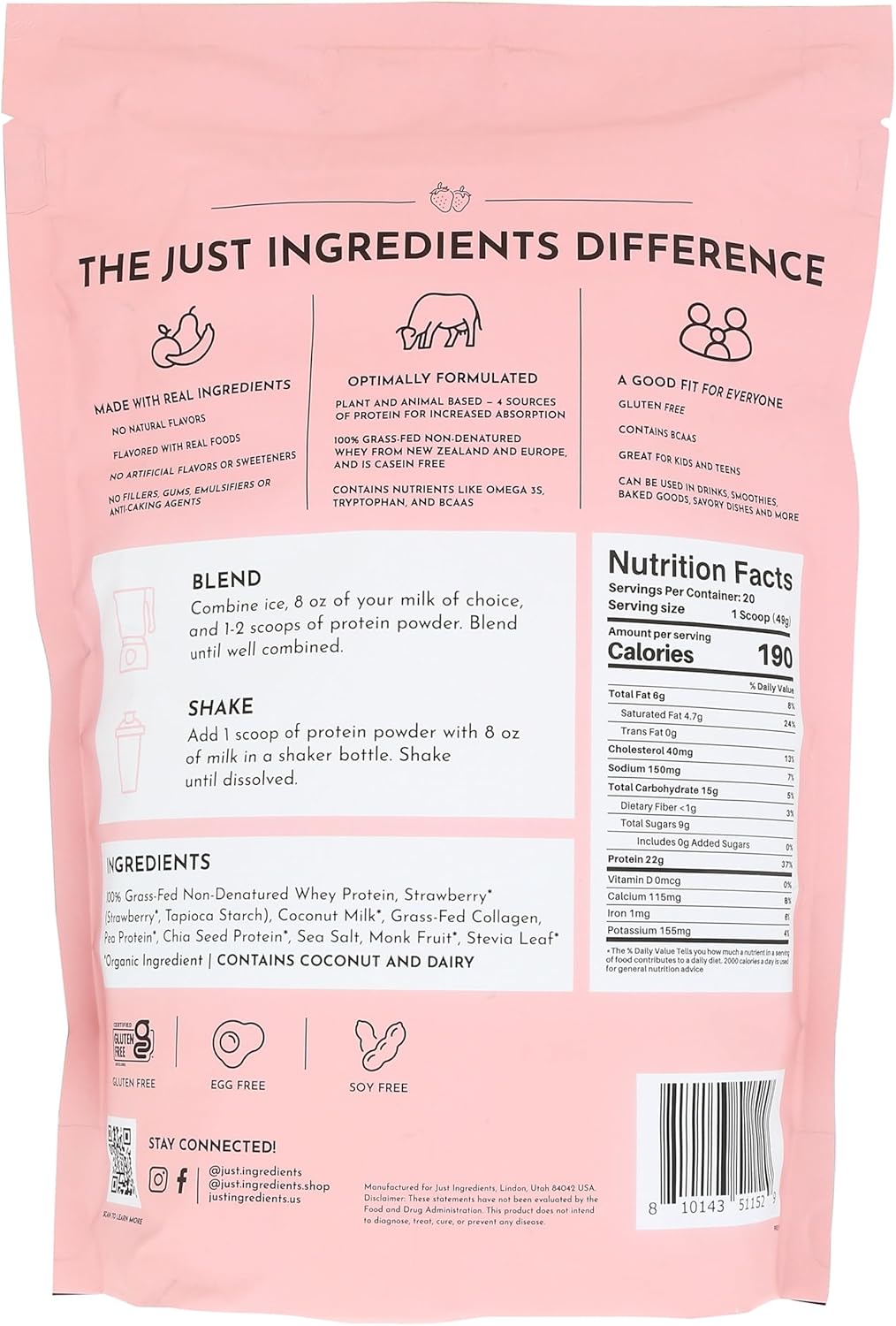 Strawberries & Cream Whey Protein Powder - 34.56 OZ - High-Quality Ingredients