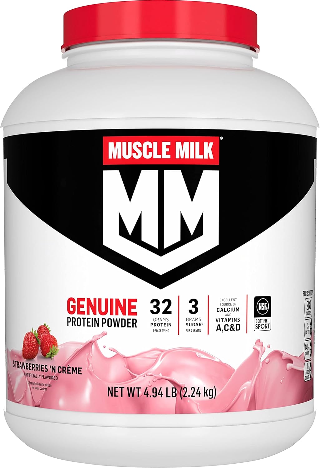 Strawberries 'N Crème Muscle Milk Genuine Protein Powder - 32g Protein, 4.94 Pound Size