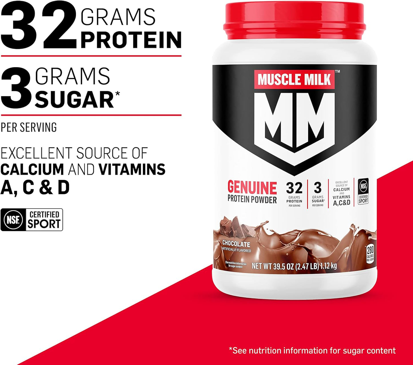 Strawberries 'N Crème Muscle Milk Genuine Protein Powder - 32g Protein, 4.94 Pound Size