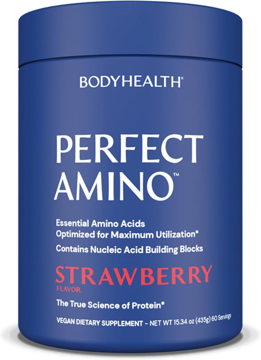 Strawberry Amino Acid Energy Drink Powder - BCAA and EAA for Lean Muscle Support - Pre and Post Workout Supplement for Men and Women - 120 Servings