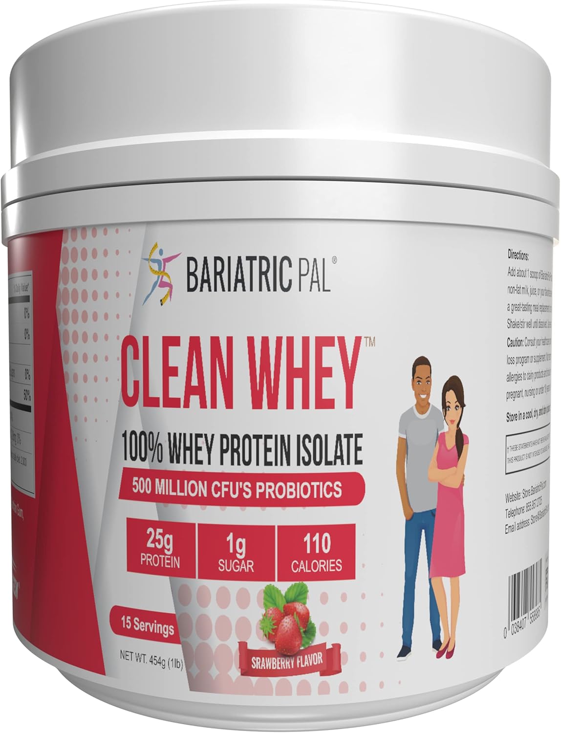 Strawberry BariatricPal Clean Whey Protein Powder with Probiotics: 25g Protein, 15 Servings