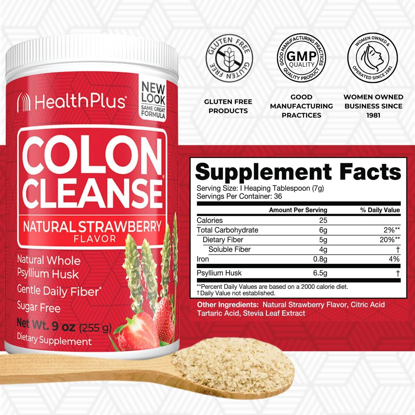 Strawberry Colon Cleanse Digestive Support with Natural Sweetener - Daily Fiber for Bloating Reduction - 9oz, 36 Servings