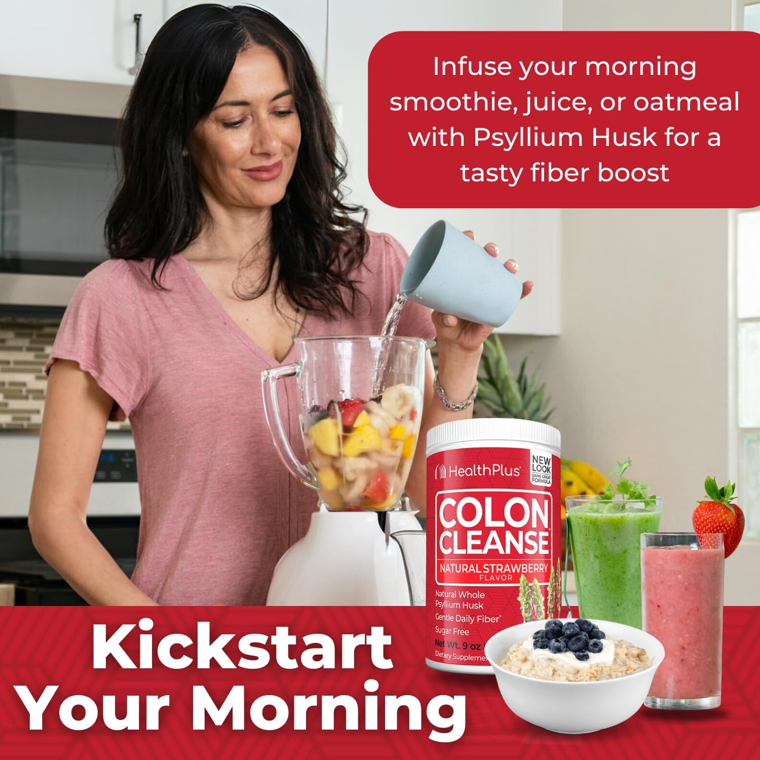 Strawberry Colon Cleanse Digestive Support with Natural Sweetener - Daily Fiber for Bloating Reduction - 9oz, 36 Servings