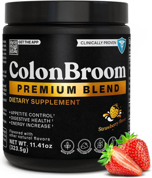 Strawberry ColonBroom Premium Weight Management Supplement - Psyllium Husk Powder Drink for Gut Health - Gluten Free & Non-GMO - 50 Servings