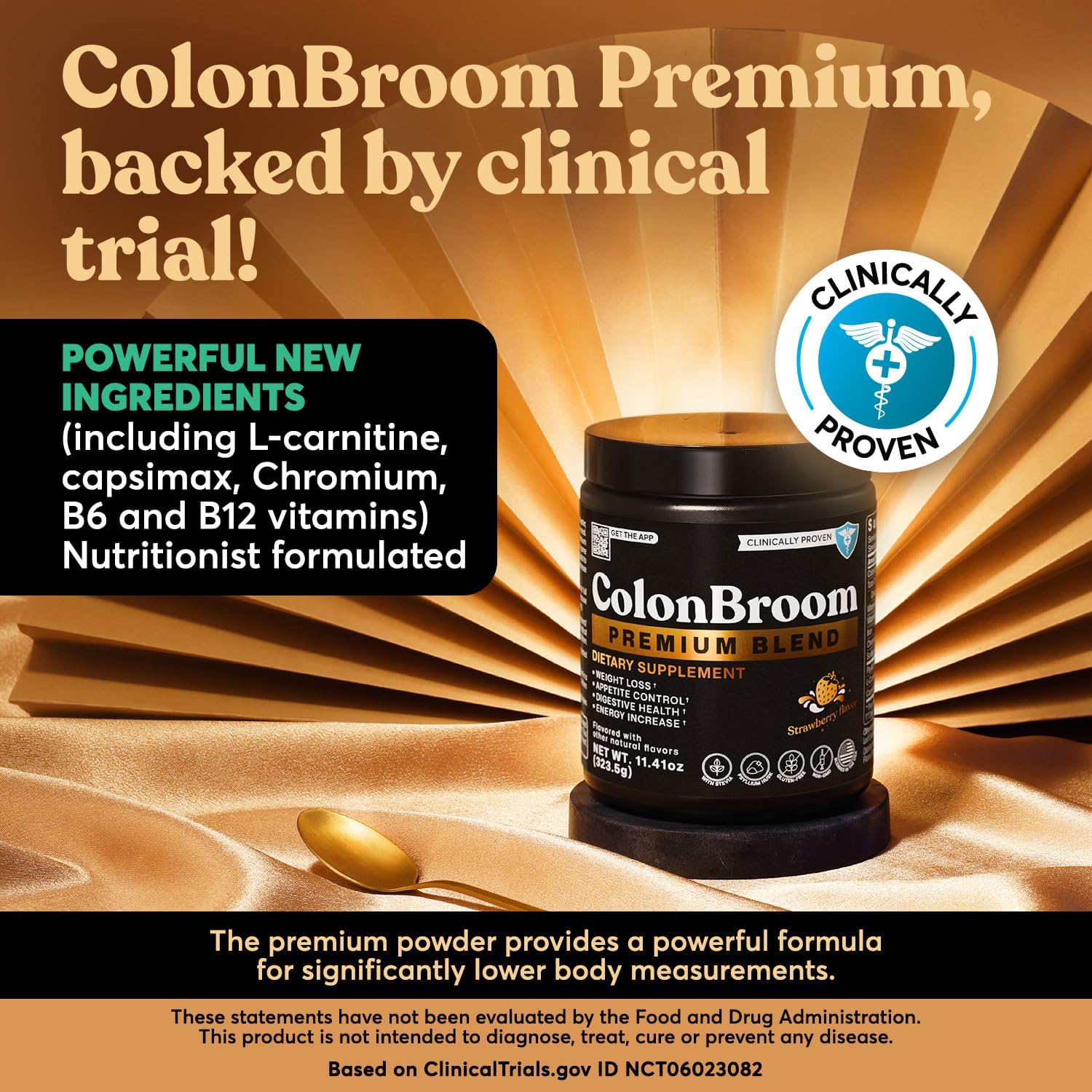 Strawberry ColonBroom Premium Weight Management Supplement - Psyllium Husk Powder Drink for Gut Health - Gluten Free & Non-GMO - 50 Servings