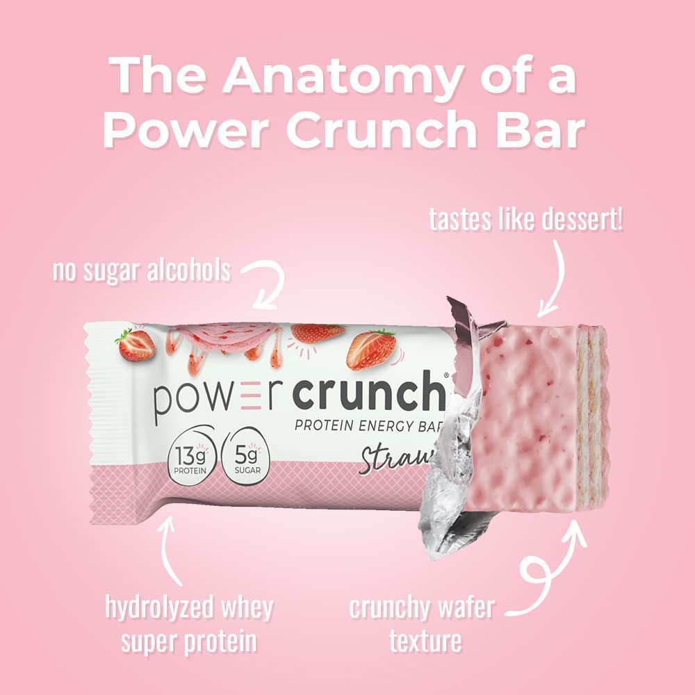 Strawberry Crème Power Crunch Protein Wafer Bars - High Protein Snacks, 12 Count