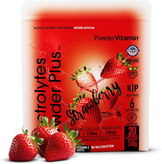 Strawberry Electrolyte Powder with Pink Himalayan Salt - 20 Servings, Keto-Friendly, Sugar-Free, High Potassium, Calcium, Magnesium - Hydration Powder