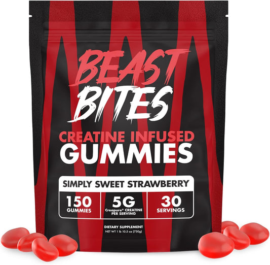 Strawberry Flavor Creatine Gummies - 5g Creatine Monohydrate Per Serving - Low-Calorie & Vegan - 30 Servings - Made in USA