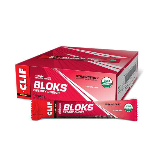 Strawberry Flavored CLIF BLOKS Energy Chews - Non-GMO, Plant Based Fuel for Cycling and Running - Quick Carbs and Electrolytes - 2.12 oz (18 Count)