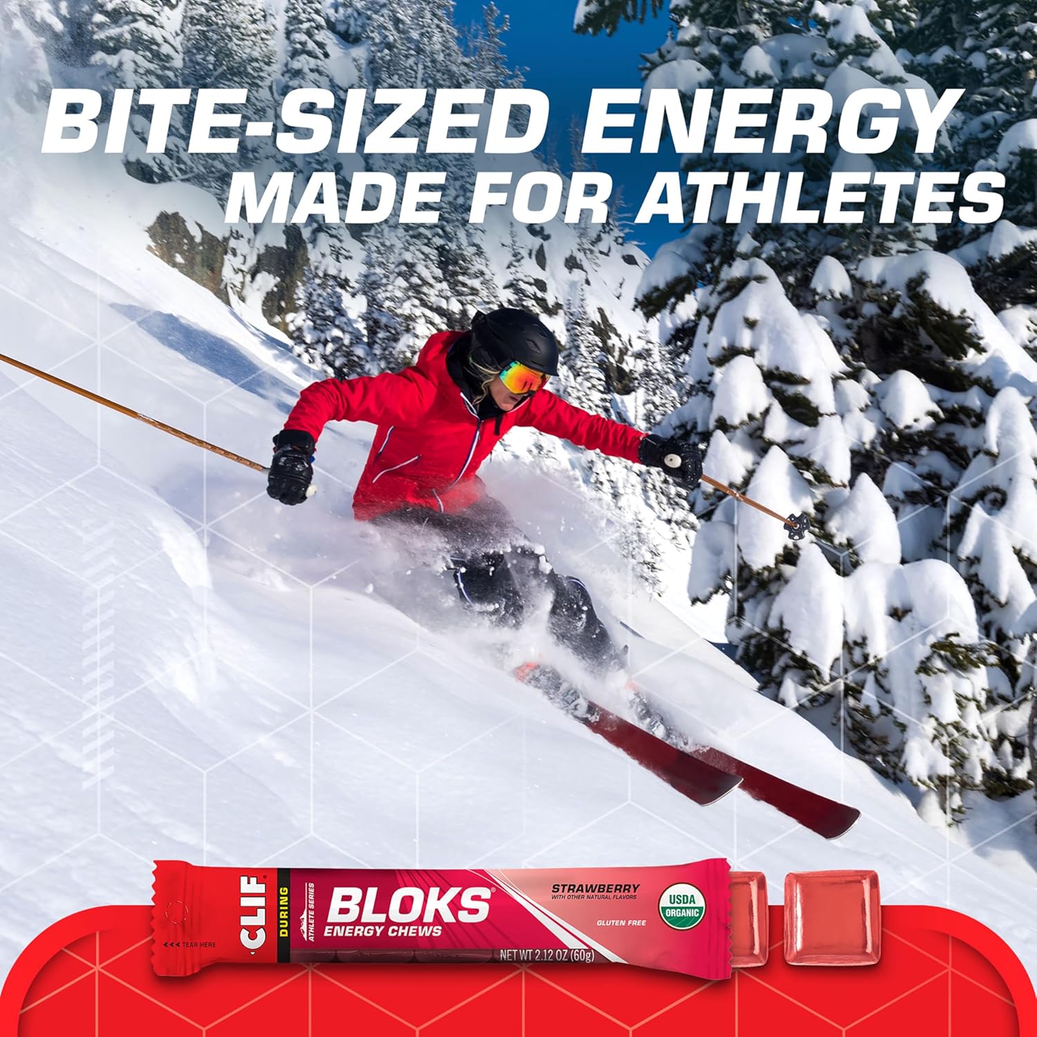 Strawberry Flavored CLIF BLOKS Energy Chews - Non-GMO, Plant Based Fuel for Cycling and Running - Quick Carbs and Electrolytes - 2.12 oz (18 Count)