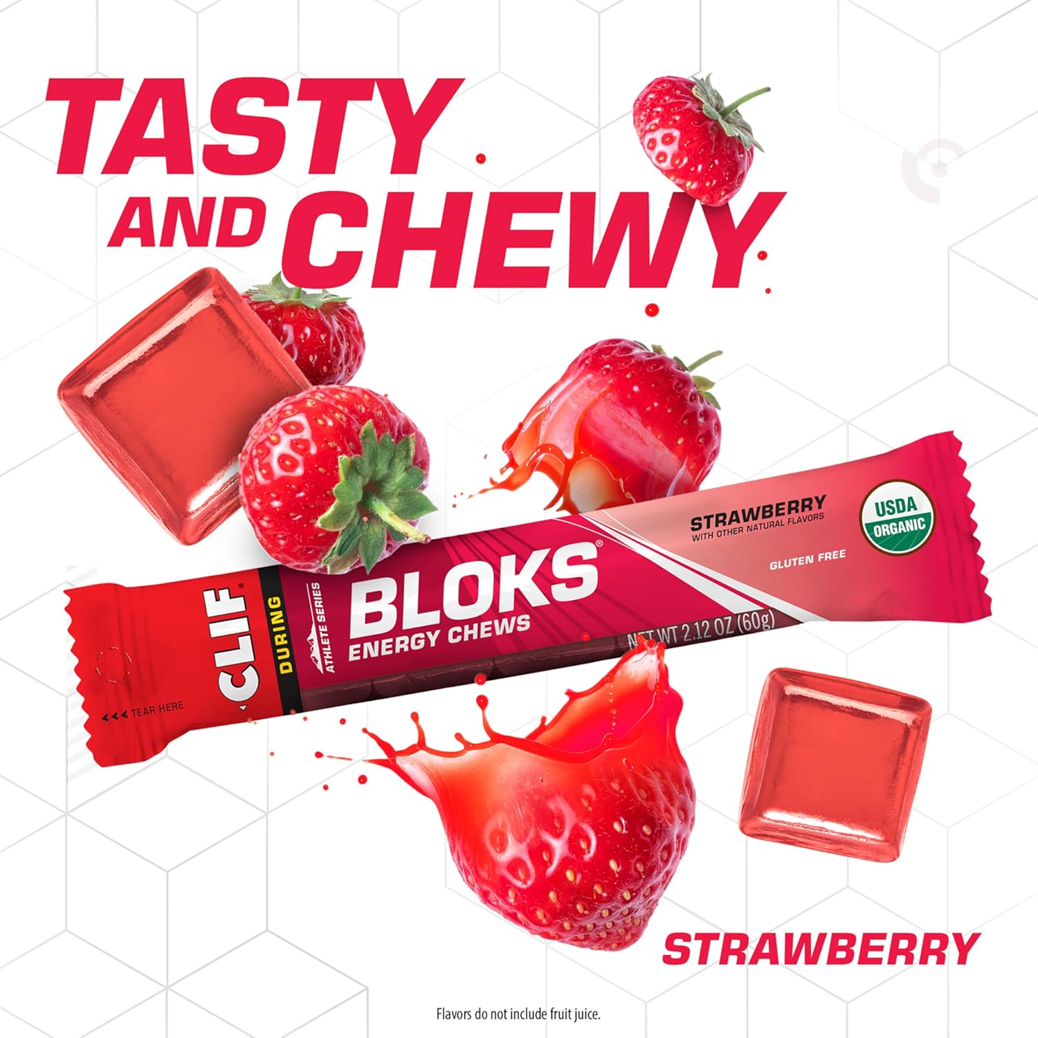 Strawberry Flavored CLIF BLOKS Energy Chews - Non-GMO, Plant Based Fuel for Cycling and Running - Quick Carbs and Electrolytes - 2.12 oz (18 Count)