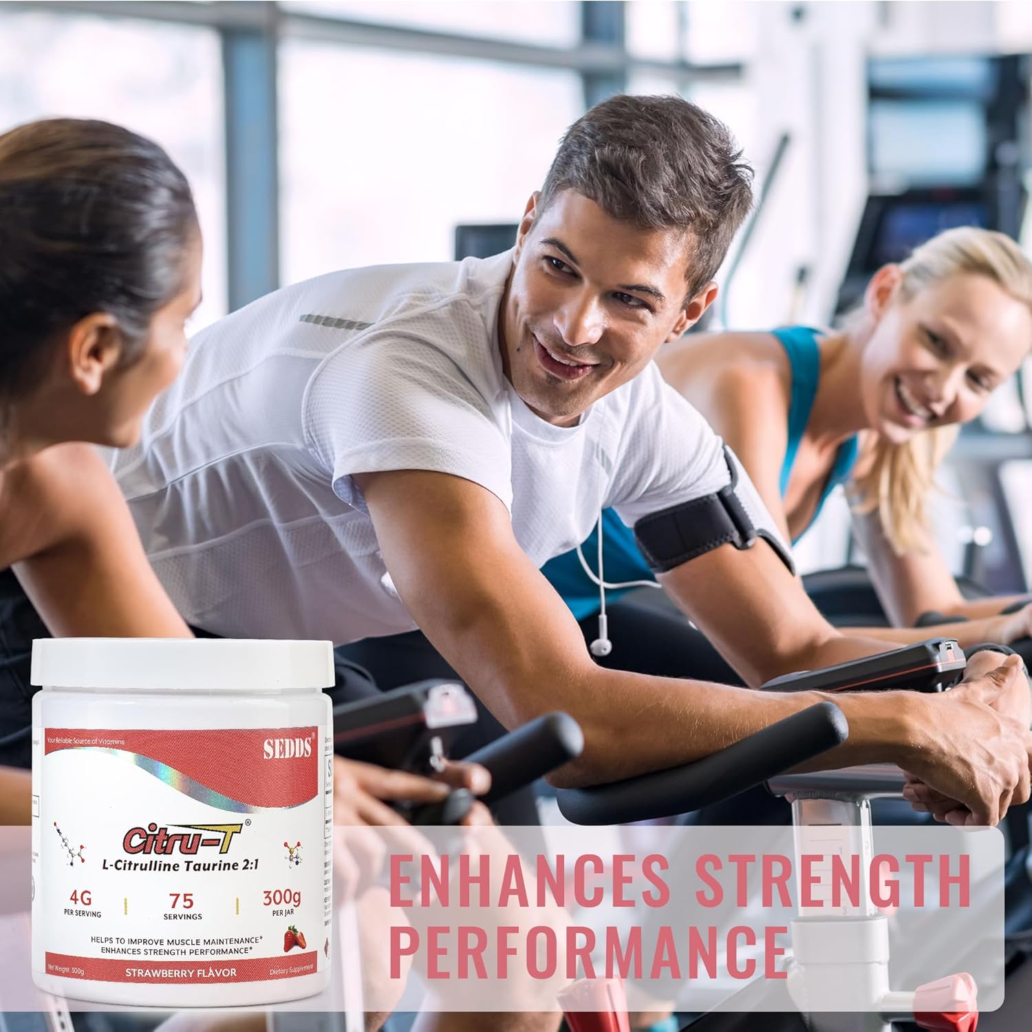 Strawberry-Flavored L-Citrulline Taurine Powder 2:1 Ratio, Vegan Pre-Workout Nutrition for Men and Women, 1lb Each Can