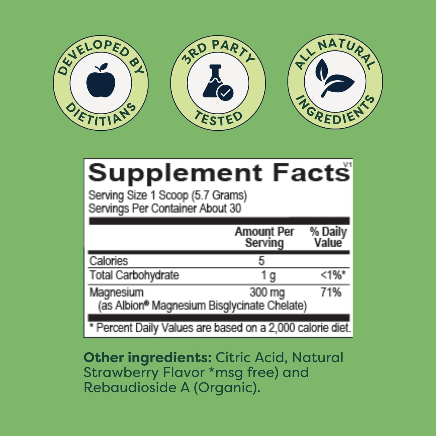 Strawberry Flavored Magnesium Powder Supplement for Stress Relief, Better Sleep, and Muscle Cramp Relief - 30 Servings