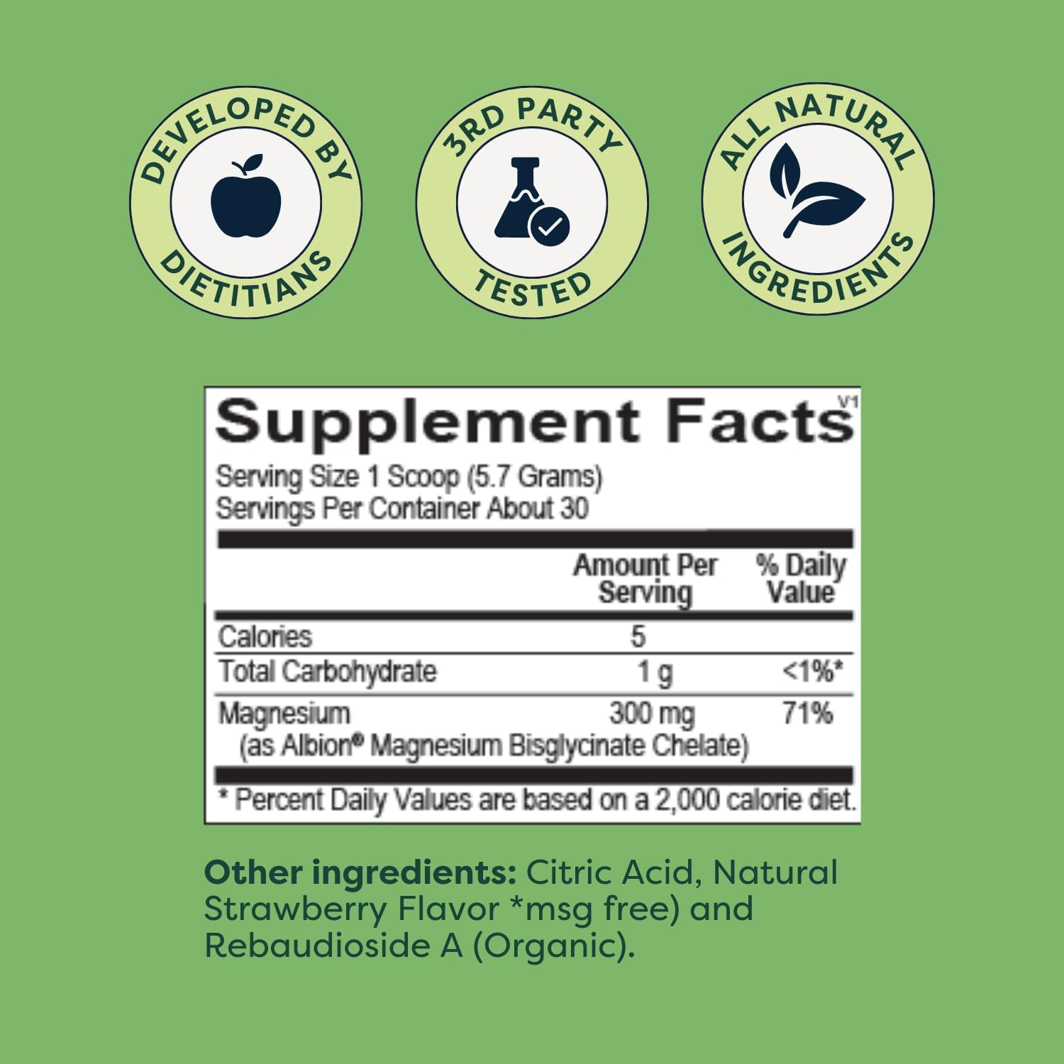 Strawberry Flavored Magnesium Powder Supplement for Stress Relief, Better Sleep, and Muscle Cramp Relief - 30 Servings