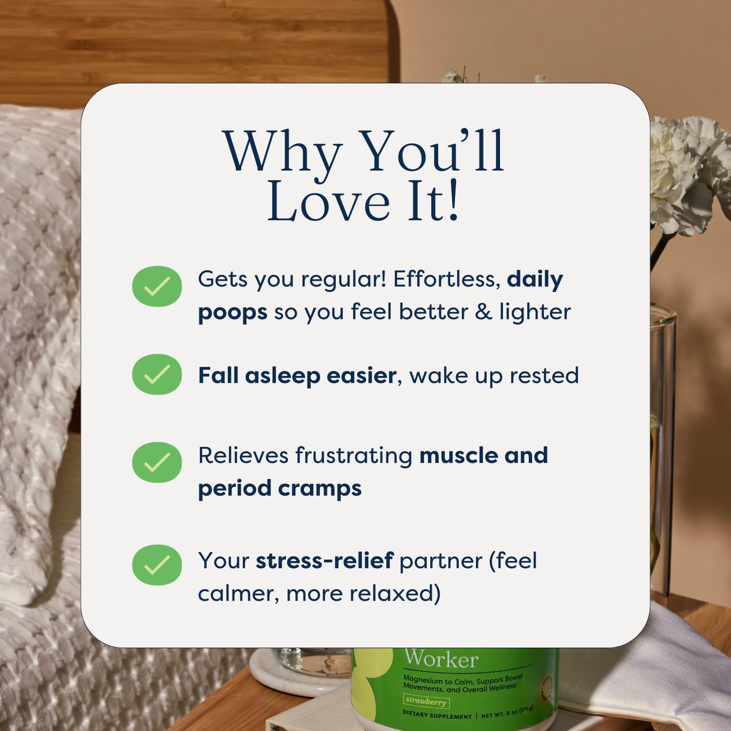 Strawberry Flavored Magnesium Powder Supplement for Stress Relief, Better Sleep, and Muscle Cramp Relief - 30 Servings