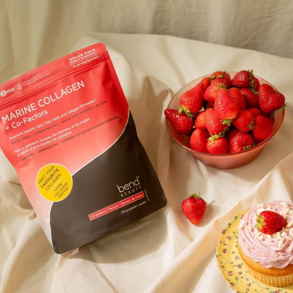 Strawberry Flavored Marine Collagen Powder with Co-Factors | Hydrolyzed Fish Collagen Peptides + Silicon + Vitamin C | Supports Skin, Hair & Nails