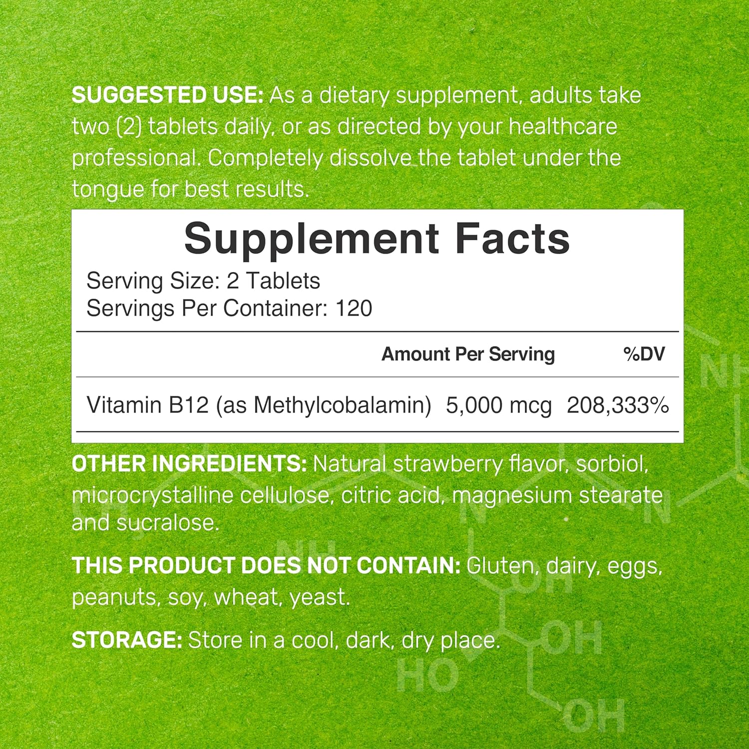 Strawberry Flavored Methyl B-12 Vitamins 5000 mcg Chewable Tablets for Energy & Brain Health - 240 Tablets - Vegetarian & GMO Free