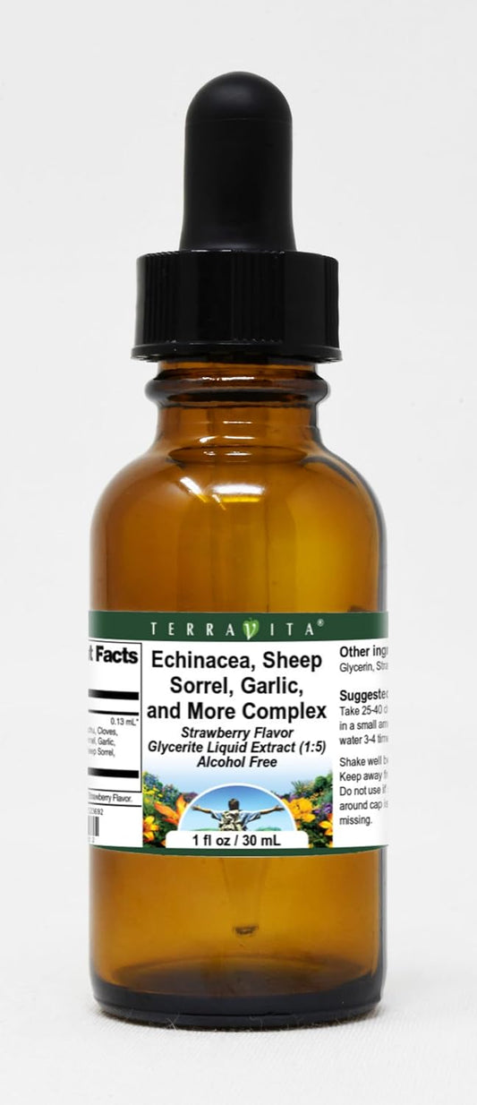 Strawberry Flavored Terravita Complex Glycerite Liquid Extract - Echinacea, Sheep Sorrel, Garlic - 1 oz