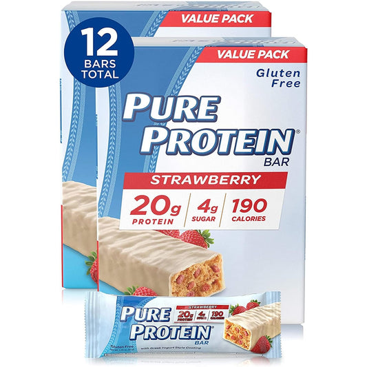 Strawberry Greek Yogurt High Protein Bars, Low Sugar, Gluten Free, Nutritious Snacks for Energy, 12 Bars Total