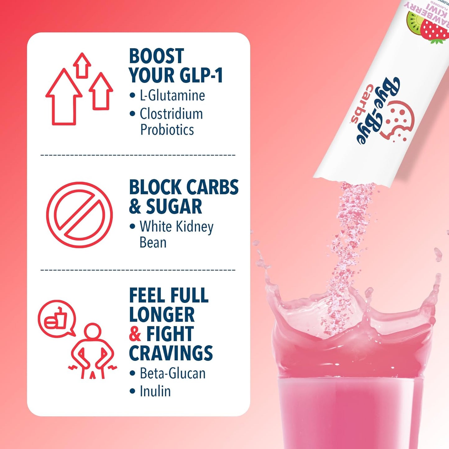 Strawberry Kiwi GLP-1 Booster Drink Mix - Carb Blocking & Craving Control - Sugar-Free Keto Support for Longer Fullness & Digestion