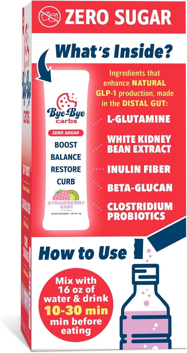 Strawberry Kiwi GLP-1 Booster Drink Mix - Carb Blocking & Craving Control - Sugar-Free Keto Support for Longer Fullness & Digestion