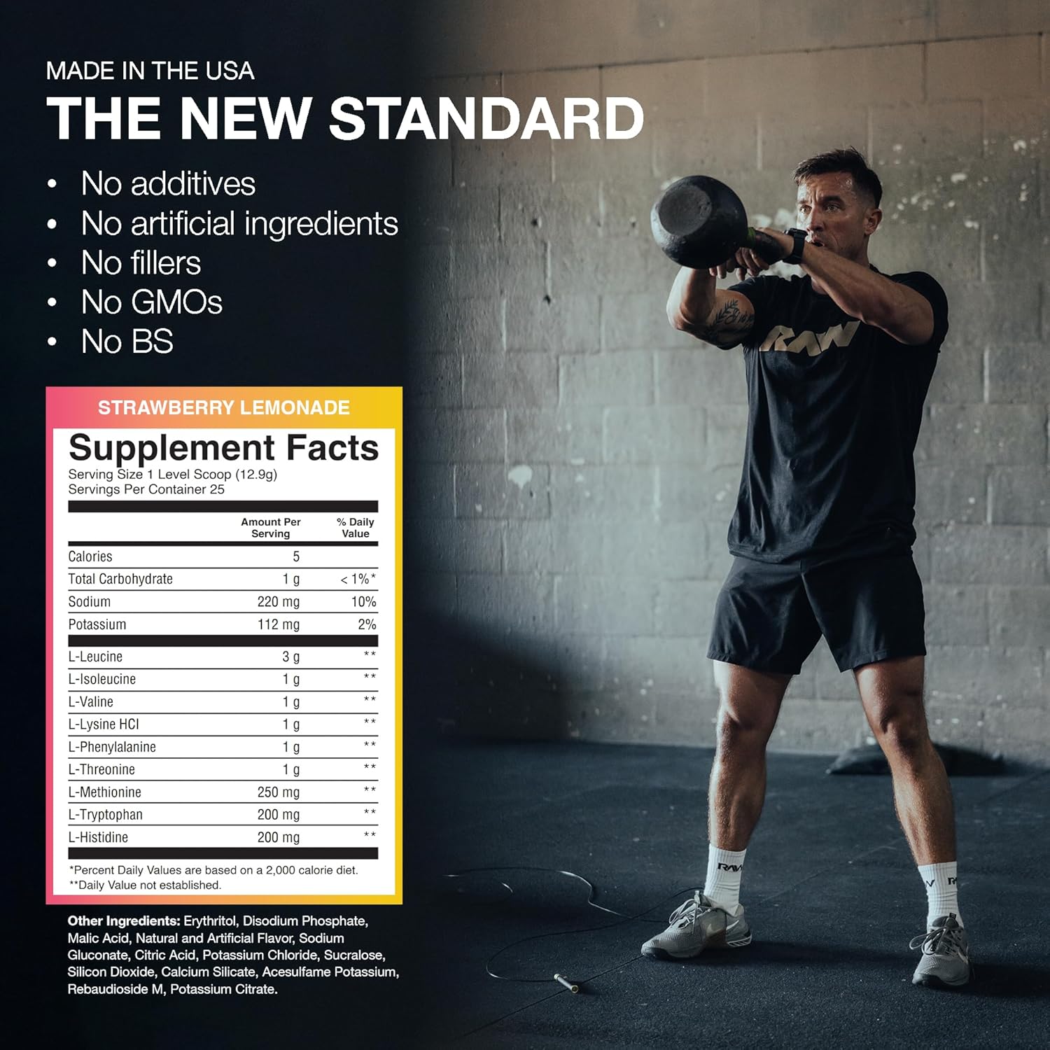 Strawberry Lemonade EAA Amino Acids Powder - Pre Workout Energy Supplement for Strength, Endurance, Recovery & Lean Muscle Growth - BCAA Supplement, 25 Servings