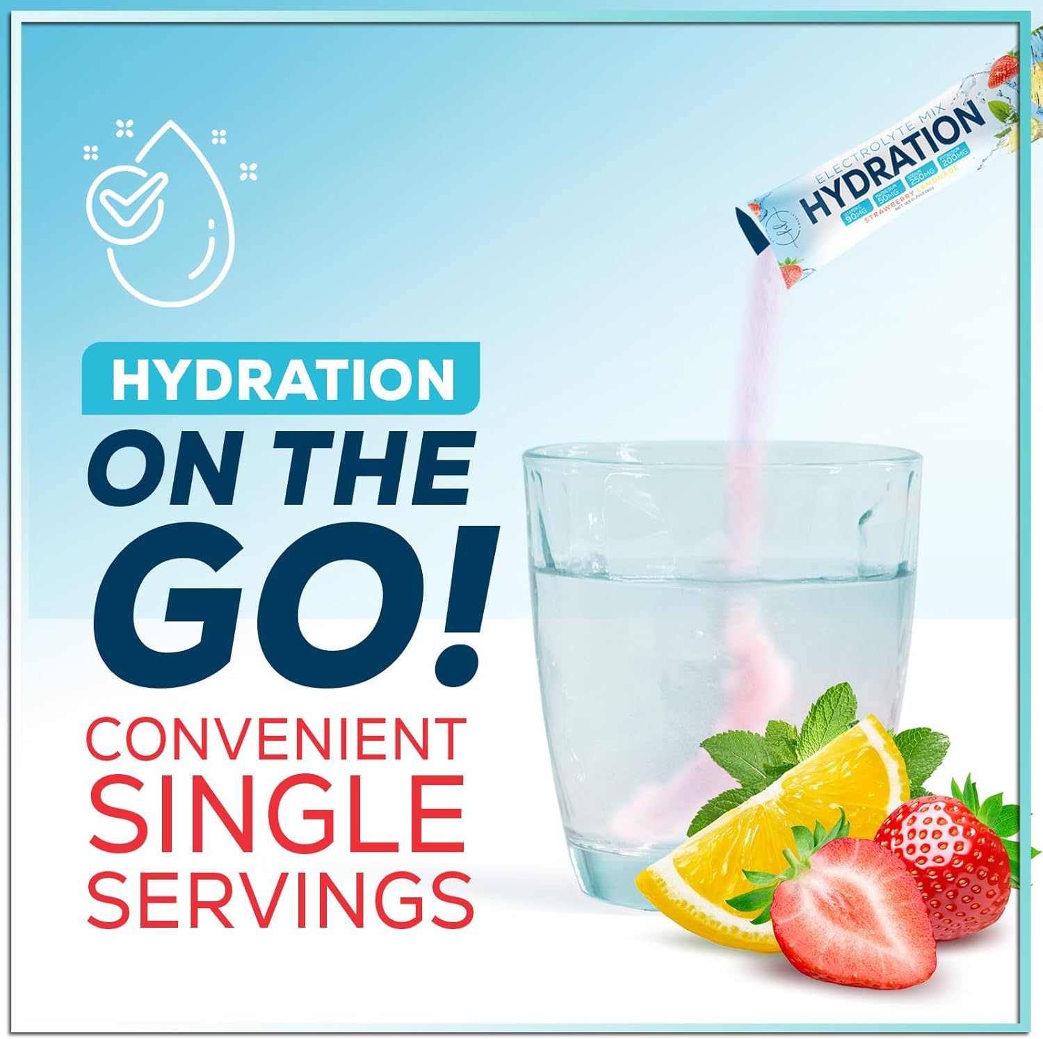 Strawberry Lemonade Electrolyte Drink Mix - Sugar Free Hydration Powder with 6 Electrolytes & Minerals - Keto Friendly Recovery Drink - 16 Servings