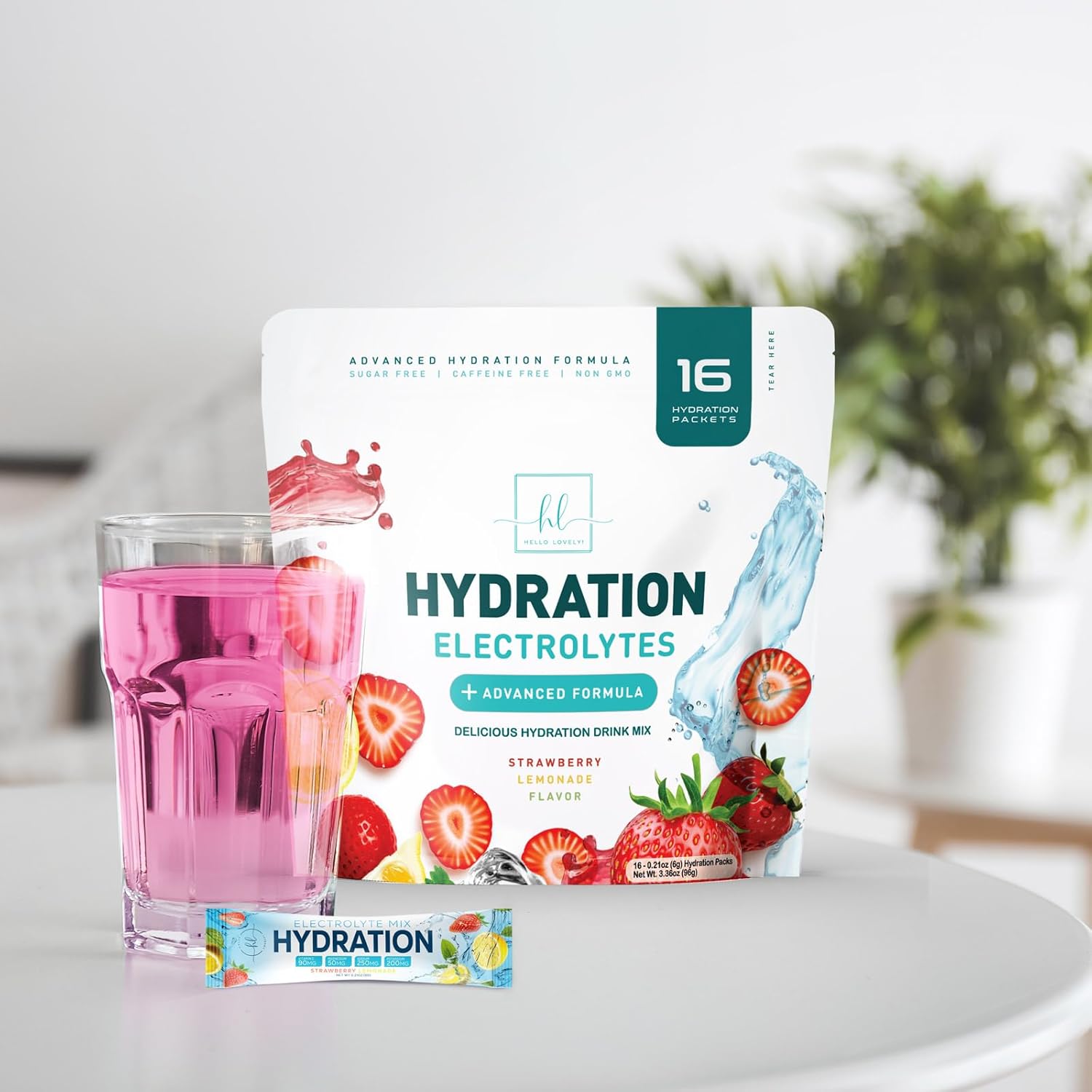 Strawberry Lemonade Electrolyte Drink Mix - Sugar Free Hydration Powder with 6 Electrolytes & Minerals - Keto Friendly Recovery Drink - 16 Servings