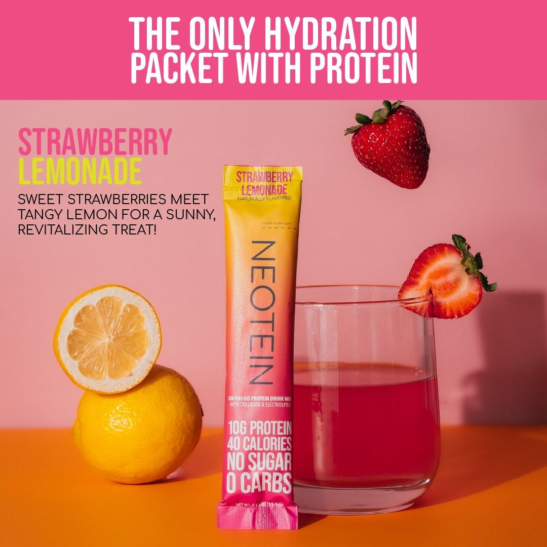 Strawberry Lemonade Electrolyte Powder Packets with 10g Protein & Collagen - Keto & Paleo Friendly - 15 Pack, 40 Calories