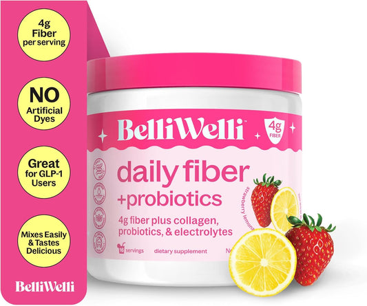 Strawberry Lemonade Fiber Supplement Powder with Collagen, Probiotics, and Electrolytes for Digestive Health - 16 Servings