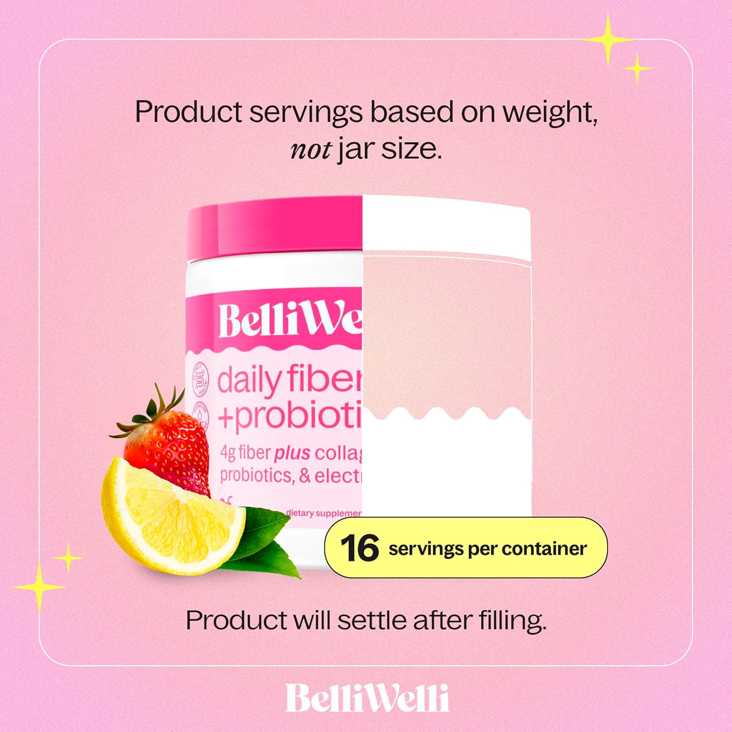 Strawberry Lemonade Fiber Supplement Powder with Collagen, Probiotics, and Electrolytes for Digestive Health - 16 Servings