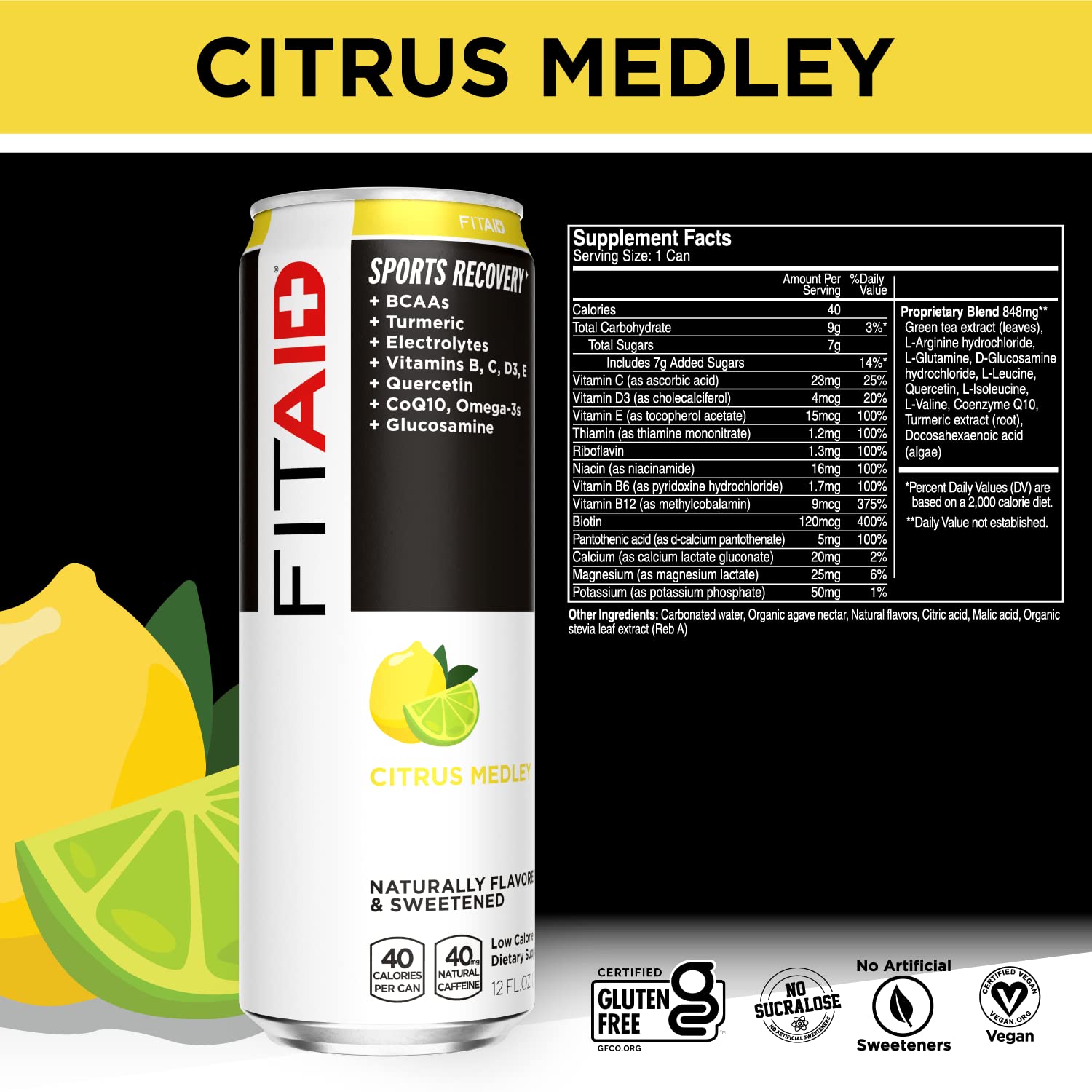 Strawberry Lemonade Post Workout Recovery Drink - BCAAs, Glucosamine, Electrolytes - Paleo, Vegan, Gluten-Free - 40 Calories - 12 Fl Oz Can - Pack of 24