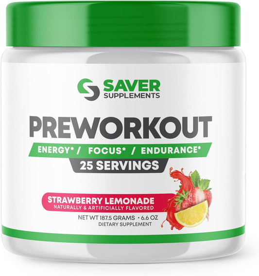 Strawberry Lemonade Pre-Workout Powder with Beta Alanine, Creatine, BCAA, Citrulline, Arginine, and Caffeine - 25 Servings
