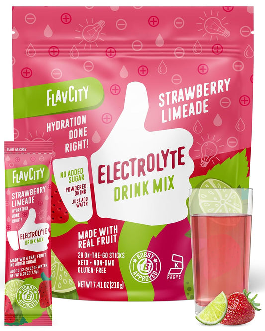 Strawberry Limeade Electrolyte Drink Mix On-The-Go Packets - Real Fruit Keto Powder with Healthy Electrolytes, No Sugar