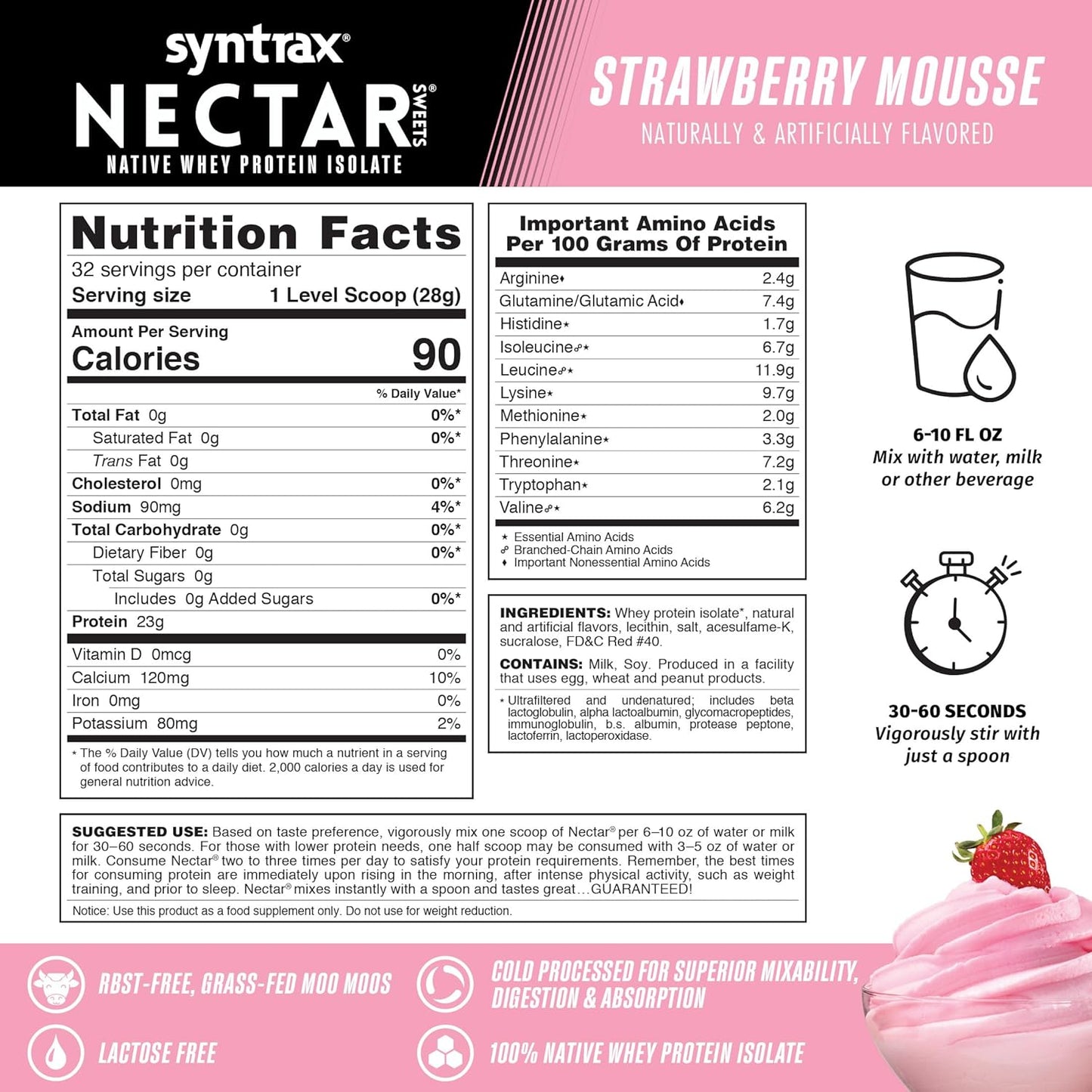 Strawberry Mousse Syntrax Nutrition Nectar Sweets 100% Whey Isolate Protein Powder - 2 lbs