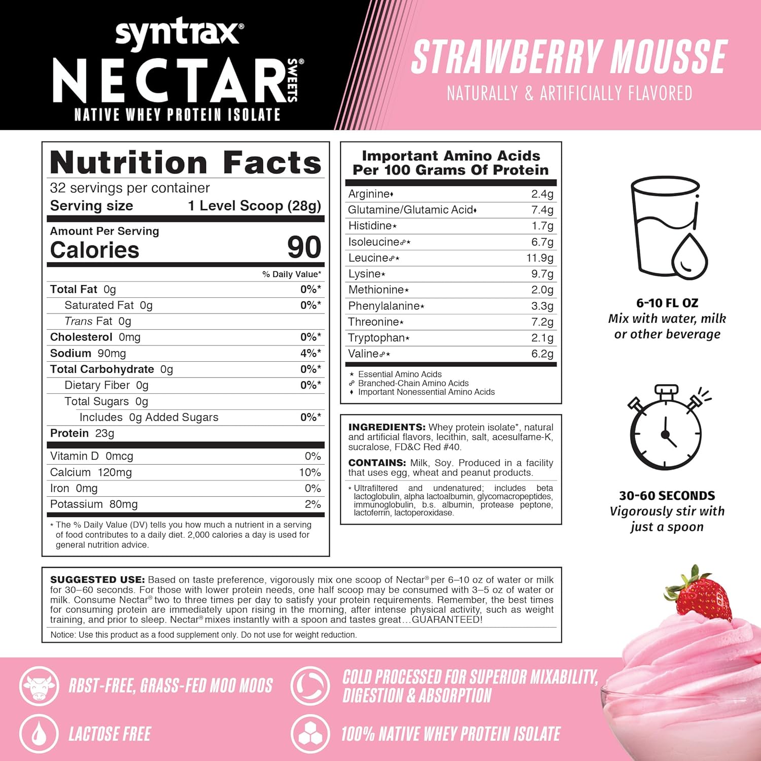 Strawberry Mousse Syntrax Nutrition Nectar Sweets 100% Whey Isolate Protein Powder - 2 lbs