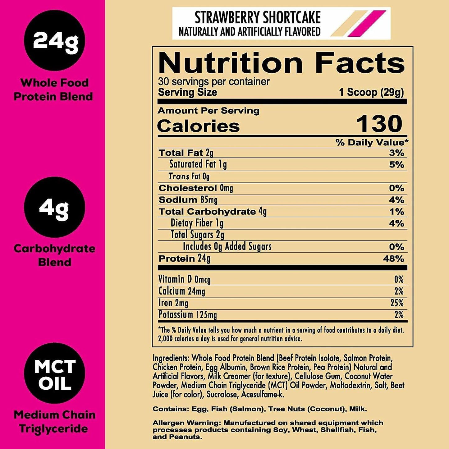 Strawberry Shortcake MRE Lite Protein Powder - Low Carb Meal Replacement with Animal Protein Blends - Easy to Digest & Made with MCT Oils (30 Servings)