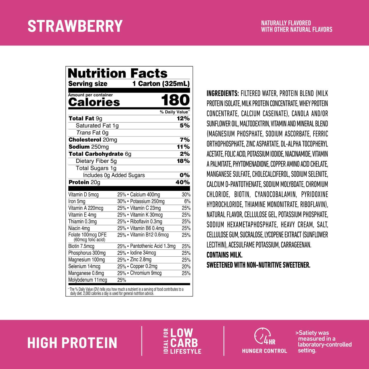 Strawberry SlimFast Protein Shake - 20g Protein, Meal Replacement Ready to Drink - High Protein, Low Carb, Low Sugar - 24 Vitamins & Minerals - 12 Count (1 Pack)