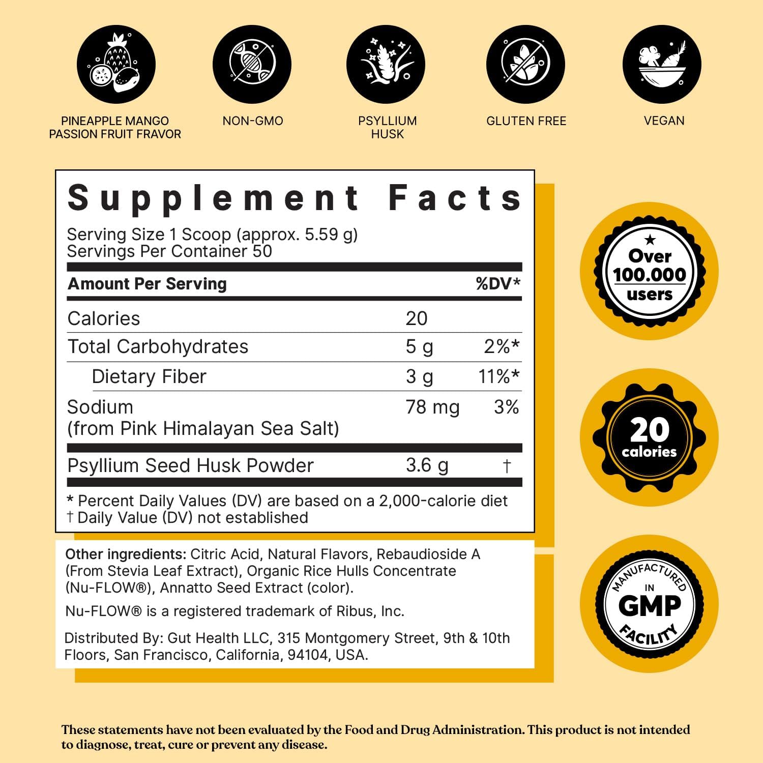 Strawberry & Tropical Fruits ColonBroom Psyllium Husk Powder - 100 Servings for Bloating Relief & Gut Health - Vegan, Non-GMO Fiber Supplement