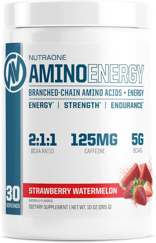 Strawberry Watermelon Amino Energy BCAA Powder Pre-Workout Supplement - 30 Servings