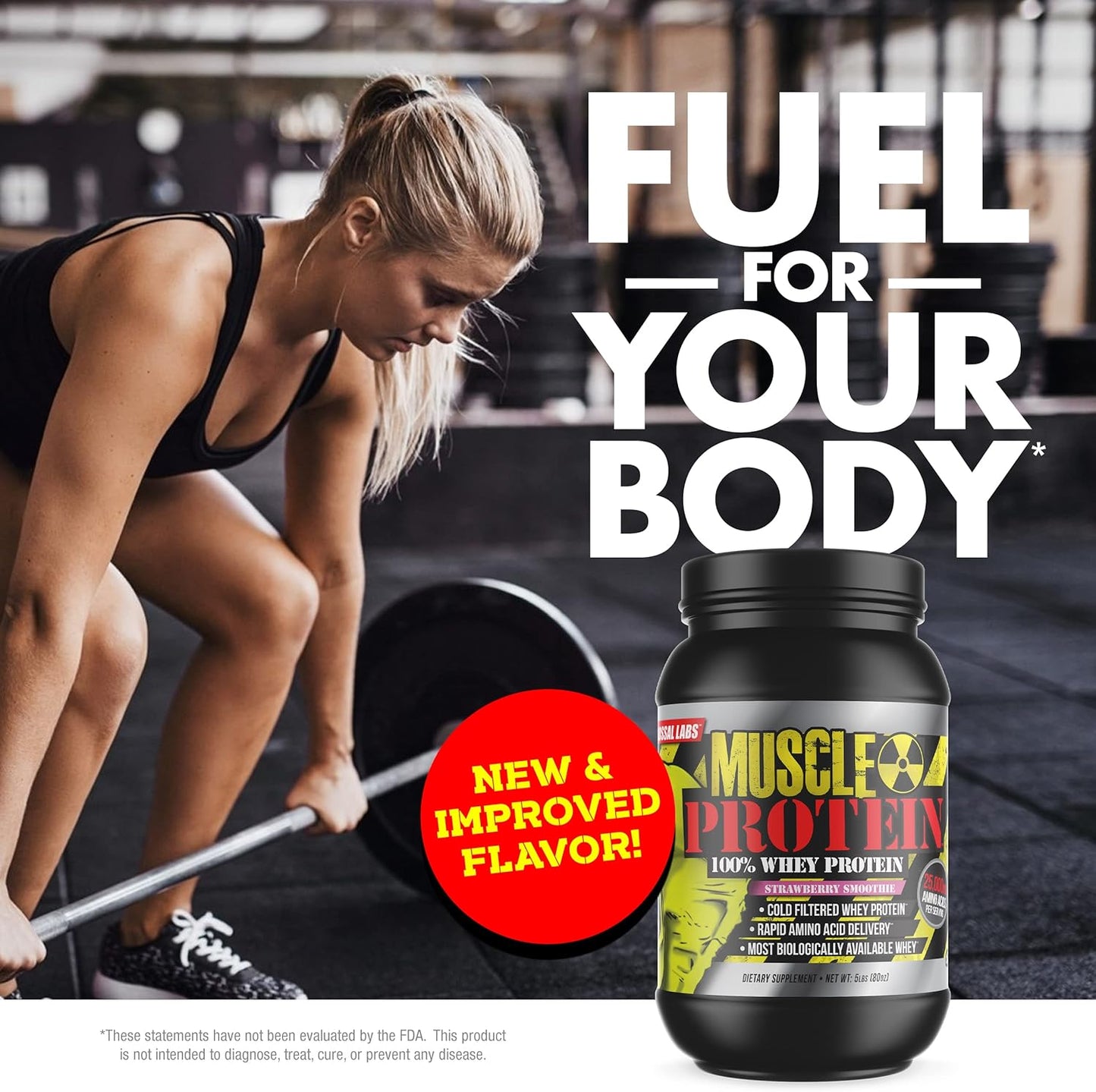 Strawberry Whey Protein Powder - 10 lbs, 25g Protein, 6.6g BCAAs - Colossal Labs