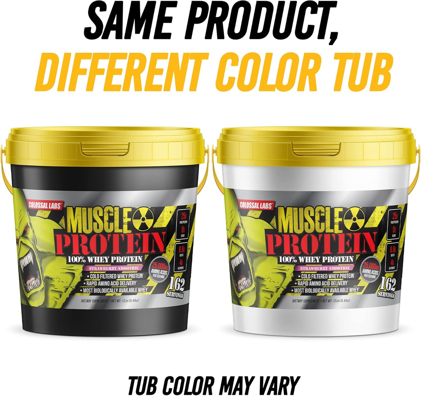 Strawberry Whey Protein Powder - 12 lbs, Cold Filtered, 25g Protein, 6.6g BCAAs - COLOSSAL LABS