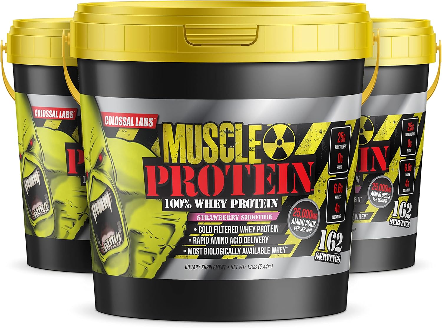 Strawberry Whey Protein Powder - 12 lbs, Cold Filtered, 25g Protein, 6.6g BCAAs - COLOSSAL LABS