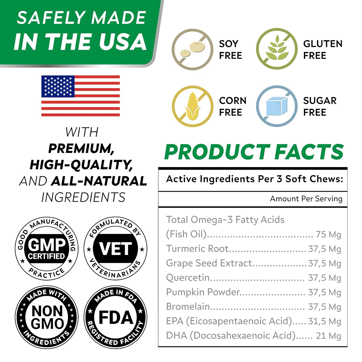 StrellaLab Dog Allergy Relief Chews with Omega 3: Skin & Coat Immune Support Supplement - 180 Ct Made in USA