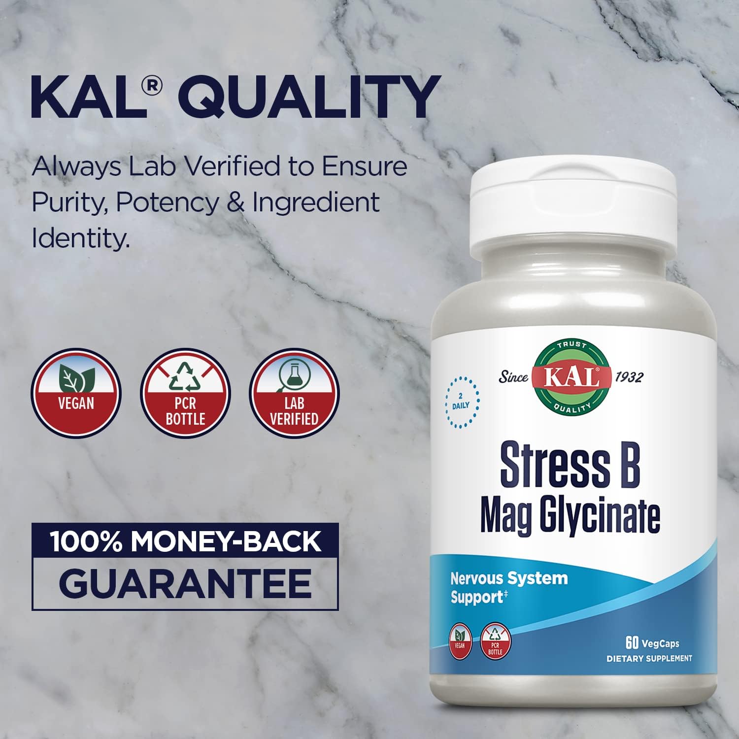 Stress B Complex with Magnesium, Active B Vitamins, Coenzyme B-6, Methylcobalamin, Folate, Mood & Relaxation Support, 60 VegCaps