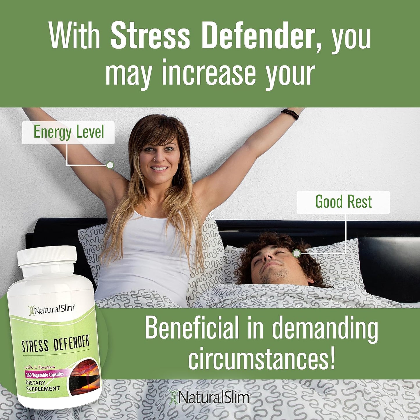 Stress Defender L Tyrosine & Vitamin B5 Natural Supplements - Energy & Focus Support - 180 Capsules (2 Pack)
