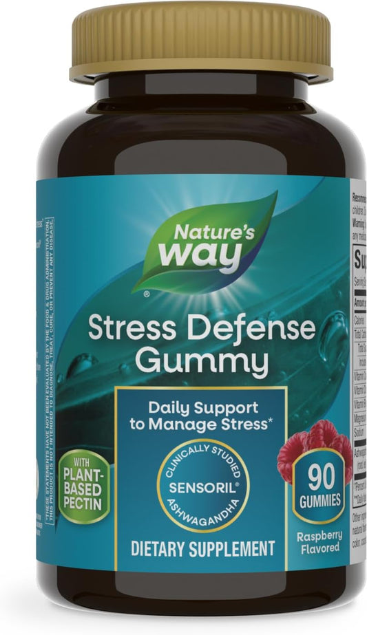 Stress Defense Gummies with Sensoril Ashwagandha, Vitamins B6, C, D3 - 90 Raspberry Flavored Gummies