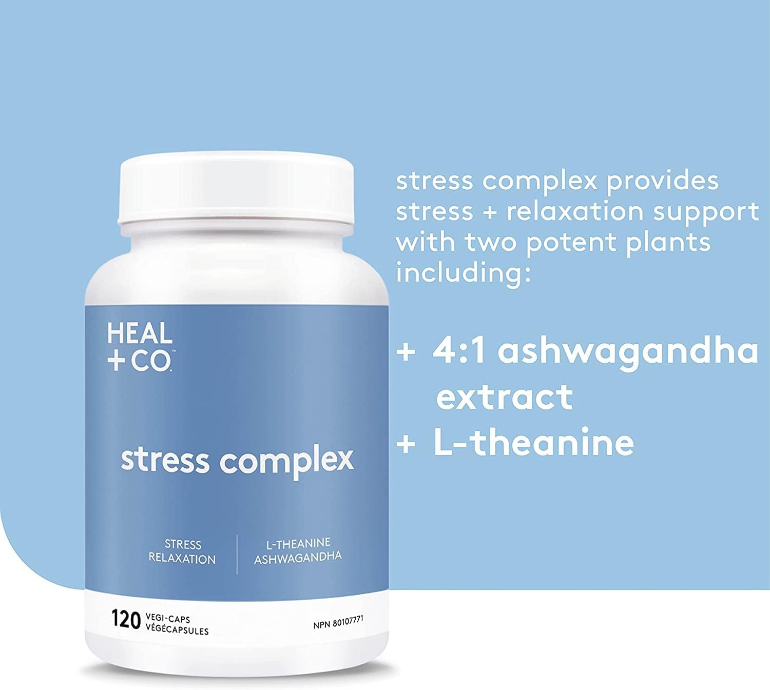 Stress Relief & Relaxation Dietary Supplement - Vegan & Non-GMO - 120 Vegetable Capsules by HEAL + CO.
