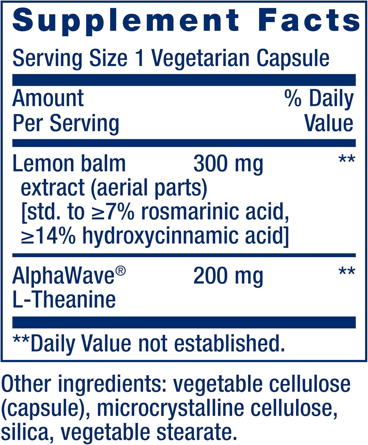 Stress Relief Supplement with Lemon Balm Extract and L-Theanine - Gluten-Free and Non-GMO Vegetarian Capsules, 30 Count